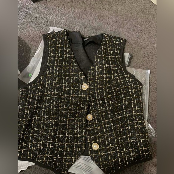 Black buttoned Blazer Tweed Vest - Picture 2 of 5